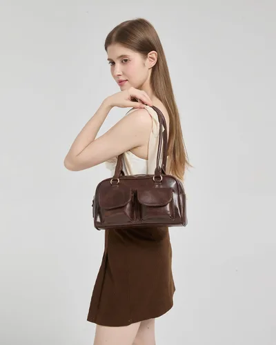 Vista 7 de Y2K - Bolsos de hombro para mujer a la moda, bolso Boston retro de piel sintética, ligero y versátil para el trabajo y los viajes