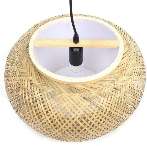 Vista 7 de Lámpara colgante de bambú tejida hecha a mano, ratán antiguo, lámpara colgante de techo de madera natural con cable ajustable para sala de estar