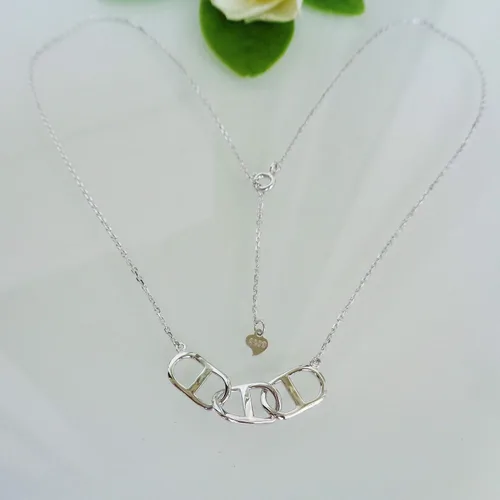 Vista 2 de Collar de plata de ley 925 chapado en oro con forma de círculo, triángulo con cierre de anillo colgante de 38 a 17.7 in.
