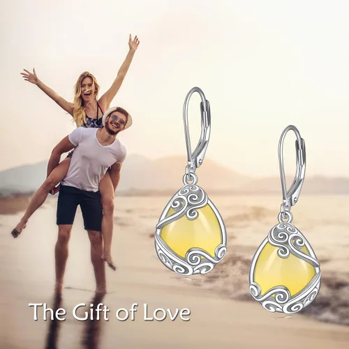 Vista 240 de Aretes colgantes con forma de lágrima de filigrana de piedra lunar de plata de ley 925 con cierre de palanca para mujer, regalos de joyería