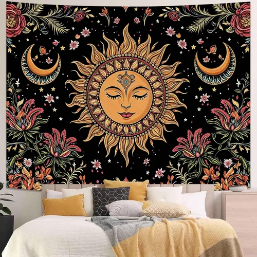 Vista 21 de Kanuyee Tapiz Floral de Luna Tapiz de Flores para Dormitorio Tapices Bohemios para Colgar en la Pared Estético para Dormitorio y Sala de Estar Luna