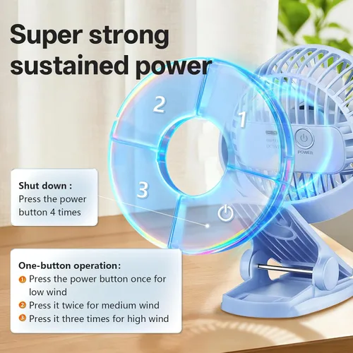 Vista 9 de Ventilador portátil con clip recargable mini para escritorio Golf Azul marino