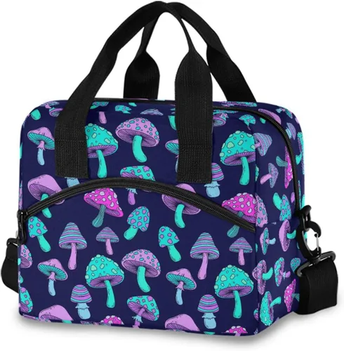 Vista 12 de Lonchera con estampado azteca, lonchera de gran capacidad para hombres y mujeres, bolsa cruzada aislada para el almuerzo reutilizable