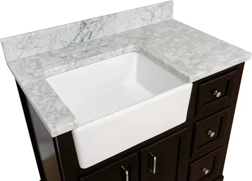 Vista 7 de Kitchen Bath Collection Zelda - Mueble de granja de 36 pulgadas (carrara/chocolate): incluye gabinete de chocolate con encimera de mármol italiano