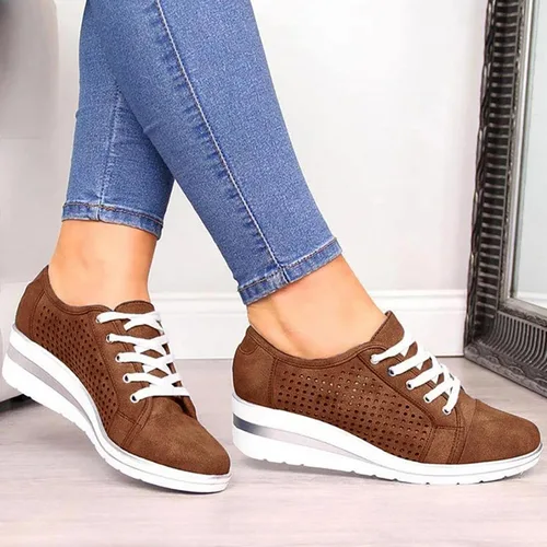 Vista 2 de Tenis de moda de plataforma para mujer, estilo casual, con parte inferior gruesa, tacones altos, caña baja, zapatos de lona para patineta, punta