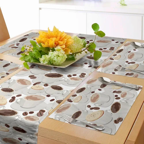 Vista 59 de Lunarable Camino de mesa tropical y manteles individuales, acuarela tucán loro flamenco piñas y flores silvestres sobre rombo, juego para decoración