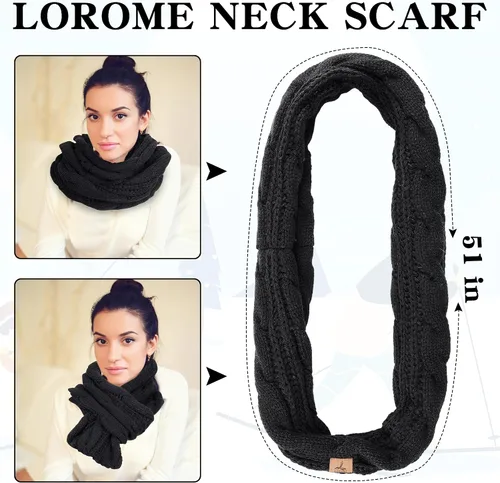 Vista 4 de Winter Hat Scarf Gloves and Ear Warmer, Warm Knit Beanie Hat Touch Screen Gloves Set Winter Gifts Neck Scarves for Women