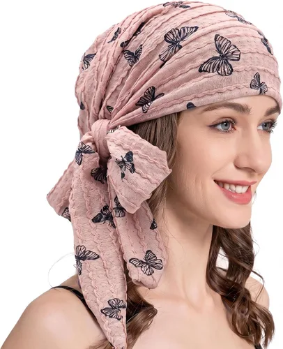 Vista 24 de ZLYC Gorro de quimioterapia para mujer, bufanda suave para la cabeza, gorro elástico Verde sólido