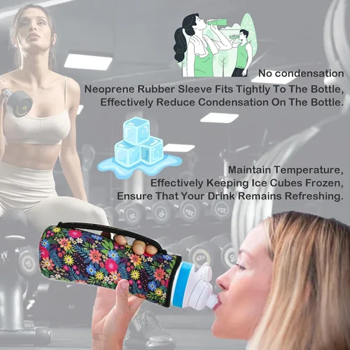Vista 5 de Funda estampada de 22 onzas compatible con botellas de agua Cirkul para botellas de plástico y acero inoxidable, neopreno de 22 onzas, material que