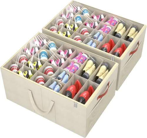 Vista 8 de Aokeyee Paquete de 2 organizadores de zapatos para armario, caja grande de almacenamiento de zapatos con capacidad para hasta 48 pares, organizador