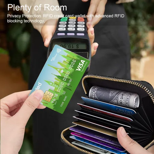 Vista 4 de Billetera pequeña para tarjetas de crédito RFID con purpurina linda para mujer