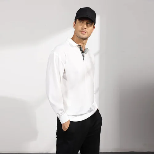 Vista 6 de Opomelo Men's Long Sleeve Pullover Polo Shirts-Casual Loose Fit Sweatshirts V Neck Tops