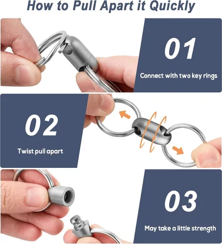 Vista 2 de TISUR Titanium Quick Release Keychain, Pull Apart Detachable Keychain Swivel Car Key Holder Accessories Llavero