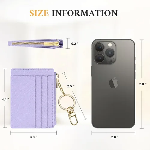 Vista 7 de Sodsay Estuche para tarjetas, cartera delgada con bolsillo frontal, para mujer, sujetatarjetas con llavero