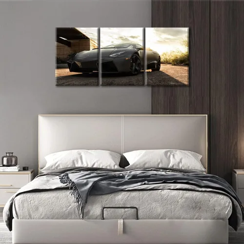 Vista 47 de Arte de pared de auto deportivo rojo para sala de estar, arte de pared de lienzo de súper auto genial, imágenes pósters, 3 piezas, arte moderno