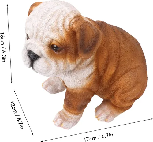 Vista 7 de Estatua de cachorro de bulldog inglés, decoración de escultura de bulldog resistente a la intemperie, encantadora para patio (bulldog sentado)