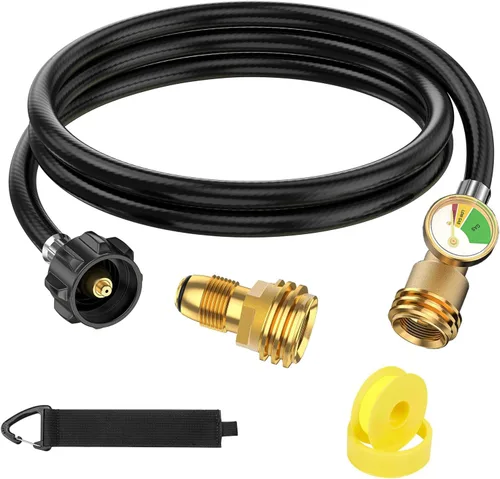 Vista 7 de Manguera de extensión de tanque de propano de 12 pies con indicador y adaptador de tanque de propano, para tanque de propano de 100 libras