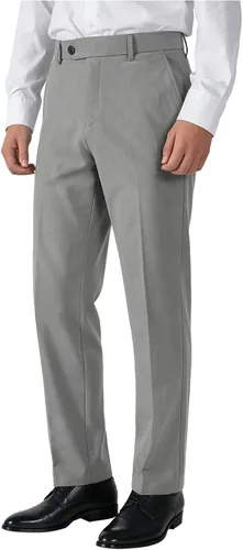 Vista 13 de Plaid&Plain Pantalones de vestir para hombre, cintura elástica, corte recto Negro