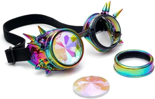 Vista 36 de FUT Gafas Steampunk con pinchos arcoíris ABS, lentes de caleidoscopio rave, soldadura cibernética, gótico, cosplay, vintage