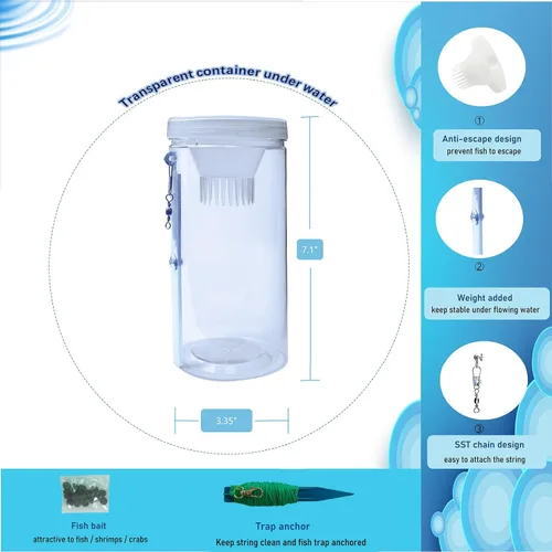 Vista 3 de Portable and Plastic Aquarium Minnow&Small Fish Trap for Aquarium Children Fishing Outdoors,Durable Container Bait Trap Suitable for