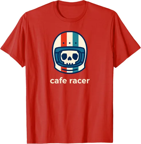 Vista 70 de Cafe Racer Moda Simple Casco Diseño Motocicleta Camiseta Negro