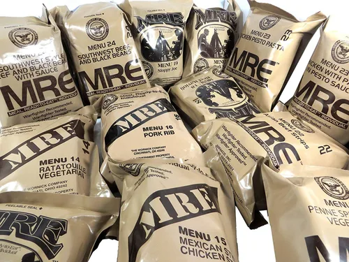 Vista 3 de MREs (Comidas listas para comer) Genuino excedente Militar de EE. UU. (1 Paquete) Sabores variados