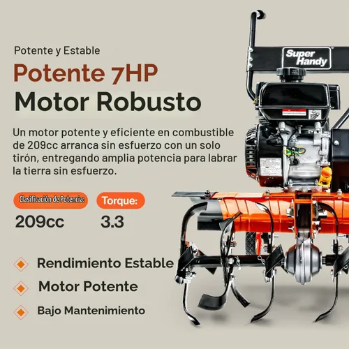 Vista 2 de SuperHandy Cultivador de timón, 7HP 209cc, Siembra de suelo, enfoque
