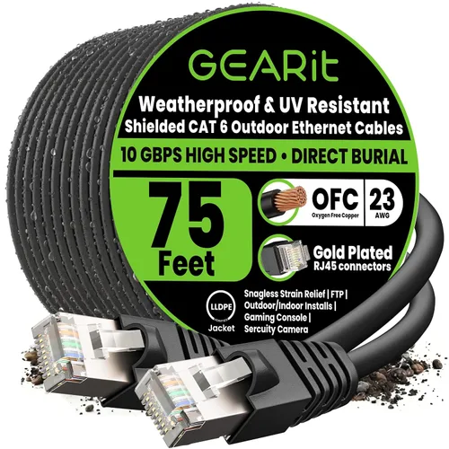 Vista 24 de GEARit - Cable Ethernet Cat6 para exteriores (3 m) 23AWG de cobre puro, FTP, LLDPE, impermeable, entierro directo, en tierra, resistente a UV, POE