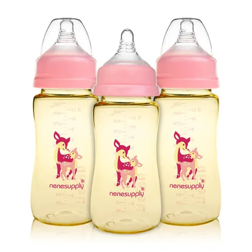 Vista 10 de Nenesupply 3 botellas de almacenamiento de leche materna PPSU de boca ancha de 11 oz / 11.2 fl oz, botellas de bombeo con extractores de leche Marfil