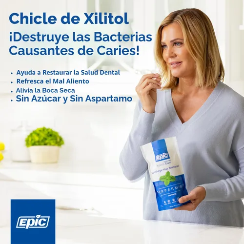 Vista 2 de Epic - Chicle de 100% xilitol sabor menta piperita, sin azúcar, sin aspartamo, chicle dental que apoya la salud bucal y el aliento fresco - 50 piezas