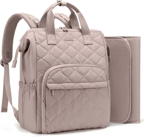 Vista 10 de LOVEVOOK Mochila pequeña para pañales, mini bolsa de bebé para niña o niño con cambiador, mochila para pañales para mamá y papá con hebillas