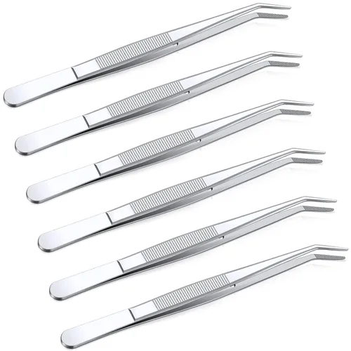 Vista 8 de Honoson 4 pinzas de acero inoxidable para manualidades con punta dentada curvada, pinzas multiusos para máquina de coser, pinzas a granel (plateado)