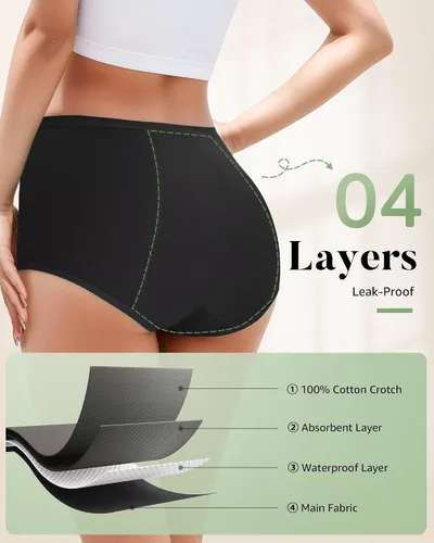 Vista 2 de TANSTC Ropa interior de período para mujer, ropa interior absorbente de cintura alta, bragas posparto, braguitas menstruales de flujo pesado