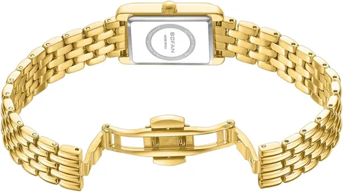 Vista 3 de BOFAN Relojes dorados para mujer con pulsera vintage, caja rectangular, esfera romana, herramienta de ajuste incluida, resistente al agua