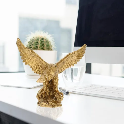 Vista 5 de Estatua de águila de resina, figuras de águila calva, doradas, doradas, vintage, águila, escultura, Fengshui, figuras de animales, oficina, hogar