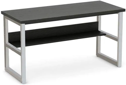 Vista 4 de Escritorio para computadora de oficina en casa con estantería, escritorio de madera de 43 pulgadas con estantes de almacenamiento, mesa moderna