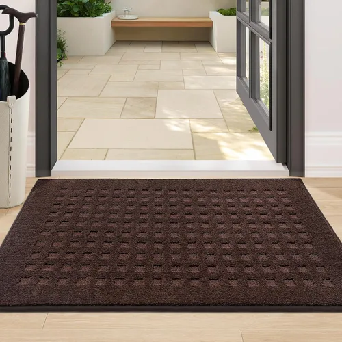 Vista 28 de BEQHAUSE Tapetes para puerta de 20 x 32 pulgadas, tapete antideslizante de punto gofre, de perfil bajo, resistente a la suciedad y absorbente, Beige