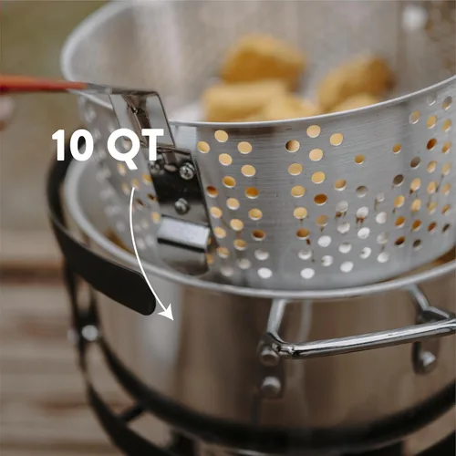 Vista 6 de Gas One Freidora de propano con olla de freidora de 10 cuartos de galón, cesta coladora de aluminio de alta calidad para alitas de pollo y mariscos
