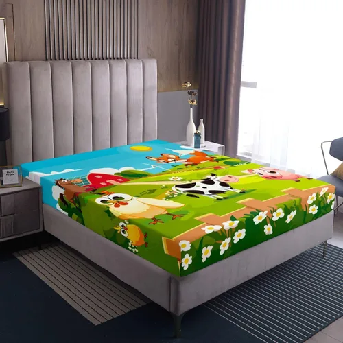 Vista 7 de Feelyou Juego de sábanas bajeras de animales de dibujos animados para niños, tamaño individual para niños y niñas, juego de sábanas Happy Farm