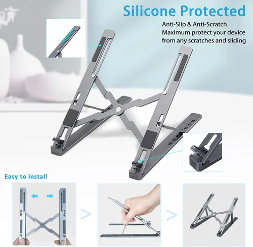 Vista 4 de Soporte portátil para computadora portátil, accesorios para laptop, ajustable, ventilado, ergonómico, de aluminio, para laptop, compatible