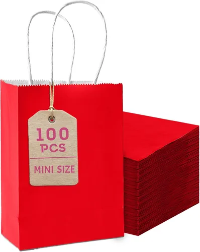 Vista 10 de Bakepacker 100 Piezas Bolsas de Regalo de Papel Mini Amarillo Brillante con Asas 6"x4.5"x2.5" Bolsas de Favor de Fiesta Múltiples Usos (Tamaño Mini)