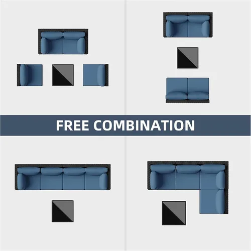 Vista 9 de SUNLEI - Juego de 5 muebles de patio para exteriores, respaldo bajo, sofá modular de ratán para todo tipo de clima con mesa de té y cojines de sofá