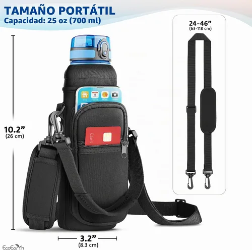 Vista 5 de EcoEarth - Water Bottle Holder with Strap - Water Bottle Carrier Bag for Hiking - Crossbody Hydration Pouch with Phone Holder