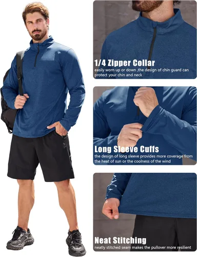 Vista 16 de MAGCOMSEN Sudadera de golf de manga larga con forro polar para hombre, con cremallera de 1/4, térmica, para correr