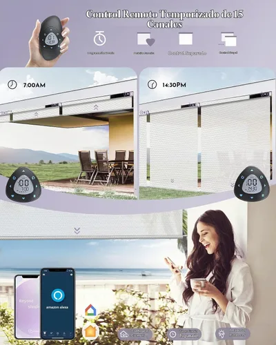 Vista 4 de Graywind Persianas enrollables motorizadas compatibles con Alexa Google Privacy Rechargeable Smart Wire Guide Blinds Electric Patio Patio para Blanco