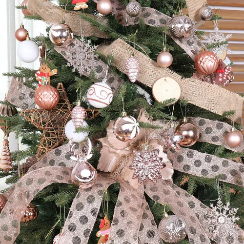 Vista 3 de Paquete de 100 bolas de Navidad inastillables, adornos decorativos de Navidad para árbol de Navidad, oro rosa