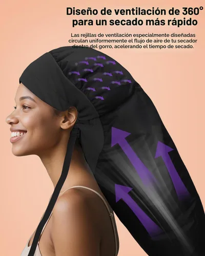 Vista 3 de Boloye Accesorio de Gorro para Secador de Cabello – Gorro de Secadora con Capucha XL de 28.5" para Secado Más Rápido y Acondicionamiento Profundo