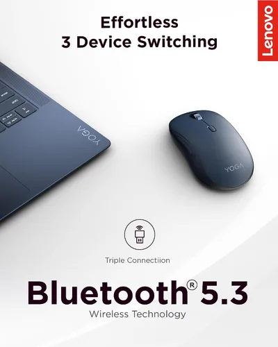 Vista 2 de Ratón Lenovo Yoga Bluetooth silencioso, ajuste de DPI de 3 niveles, vida útil de la batería de 36 meses, Bluetooth 5.3, emparejamiento de 3