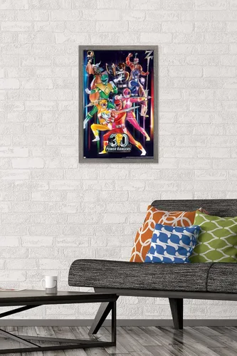 Vista 2 de Power Rangers - Póster de pared del grupo 30, 22.4 pulgadas de largo x 14.7 pulgadas de ancho, versión enmarcada de madera de granero