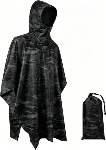 Vista 5 de Poncho de lluvia de camuflaje, abrigo impermeable multiusos